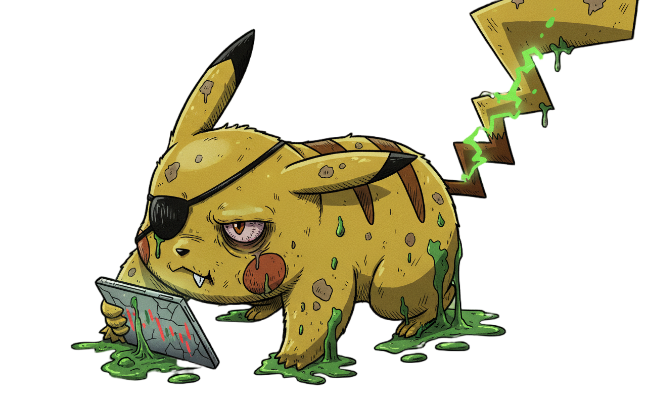 Sludgechu - crusty one-eyed pocket monster mascot